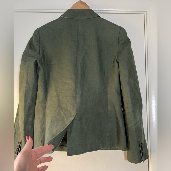 J. Crew Schoolboy Blazer Army Olive Green Linen Classic Neutral Preppy Size 8 - Picture 13 of 14